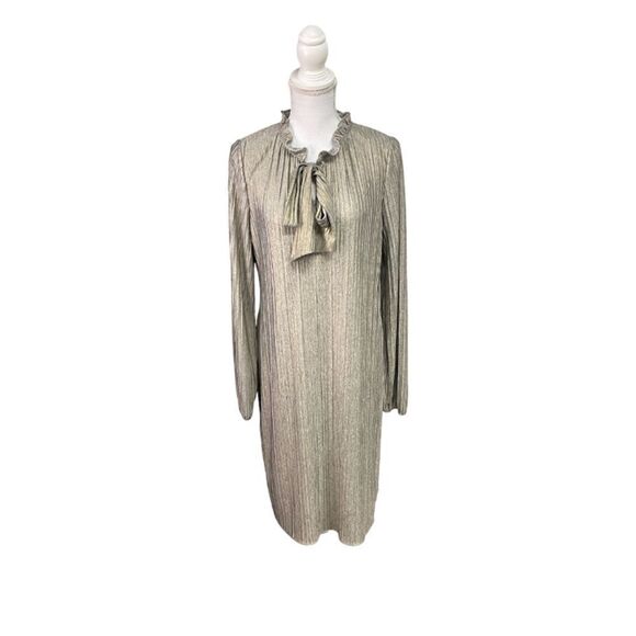 DKNY  Ruffled Tie Neck Pleated Shift Dress - Picture 3 of 4